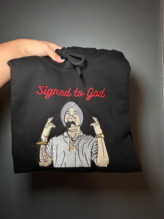 Sidhu Signed to God -Black Hoodie Large
