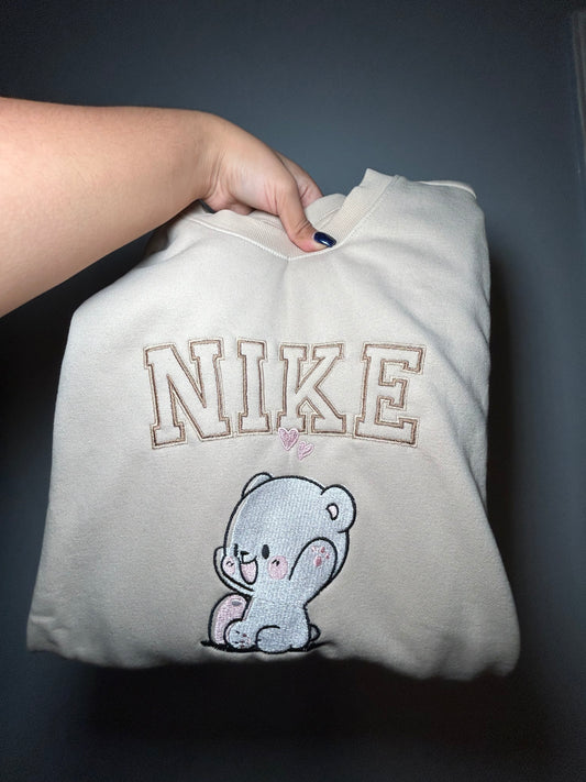 Cute White Bear - Small - Beige Crewneck