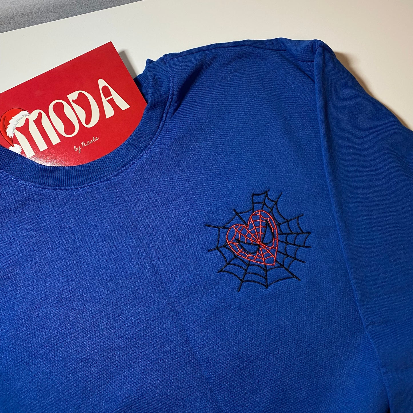 Spidey Heart Web - Blue Crewneck- Medium