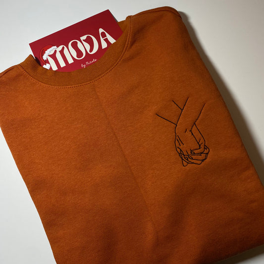 Hand Holding - Orange Crewneck - Small