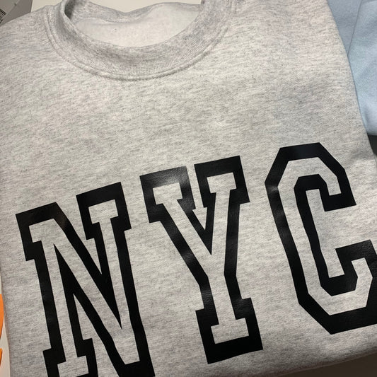 Heat pressed Vinyl Design - NYC, Light Grey, Size M